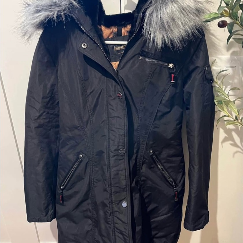Laundry By Shelli Segal Black Jacket with Faux Fur Hood